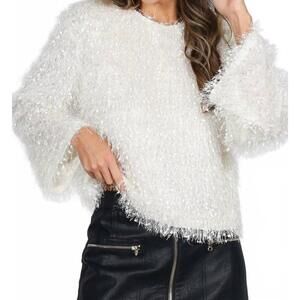 NEW VINE & LOVE fashionable long bell sleeve fluffy fuzzy blouse top in cream